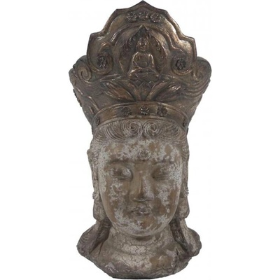 Hnědo-zlatá dekorace socha hlava Buddha – 12x9x22 cm