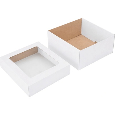 Eobaly.cz dárková krabice dno + průhledné víko 225x200x100 mm bílo-hnědá 25 ks