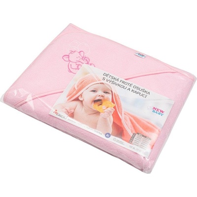 Baby Mix Detská froté osuška s výšivkou a kapucňou 100x100 ružová sloník