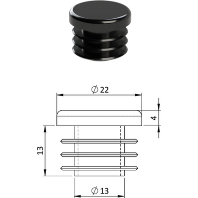 Vnitřní krytka kulatá ø 22 mm, plastová, černá