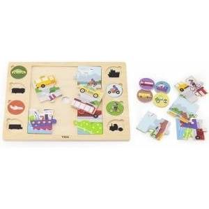 Vigan VIGA Wooden Puzzle Guess by the Shadow - Means of Transportation Jigsaw Puzzle 17 pcs