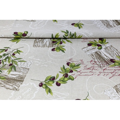 MADE IN ITALY Dekorační látka olivy Vícebarevná Šířka 140 cm