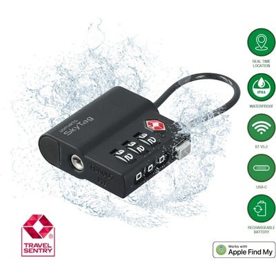 4smarts Катинар с код и възможност за намиране на изгубени вещи чрез FindMy - 4smarts SkyTag Location Finder TSA Lock (черен) (541116)