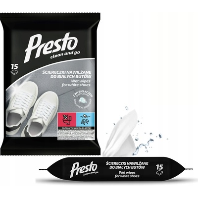 Presto vlhčené obrúsky na biele topánky 15ks