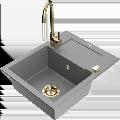 Enzo гранитна мивка с една камера с отцедник и кухненски смесител Telma, сив - 6506-71-670200-50 (6506-71-670200-50)