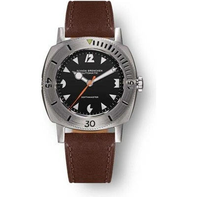 Nivada Grenchen Depthmaster Pacman White 14102A Brown Leather