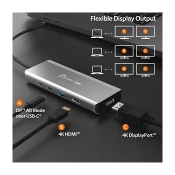 j5create 5-ПОРТОВ ХЪБ j5create jcd401 usb4 dual 4k multi-port, usb-c, 4k hdmi, Сребрист, j5-jcd401