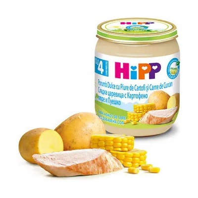 Hipp пюре БИО Сладка царевица с картофено пюре и пуешко месо - 125 г