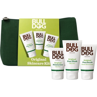 Bulldog Original hydratačný krém na tvár 100 ml + čistiaci pleťový peeling pre mužov 125 ml + čistiaci gél na tvár 150 ml darčeková sada