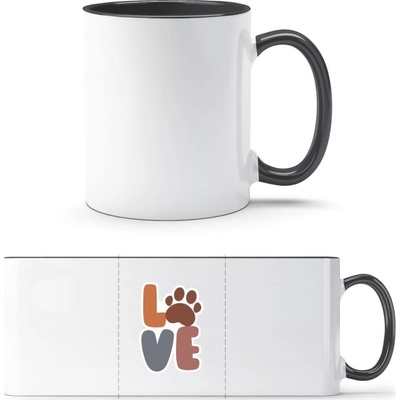 PrintEQ TTH Dvoubarevný Hrnek Nápis LOVE s tlapkou Bílá Černá Standard Dárky 250 ml