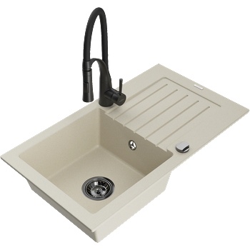 Mexen Pablo гранитна мивка с 1 отделение с капков вана и кухненски кран Aster, бежов - 6510-69-73450-70-B (6510-69-73450-70-B)