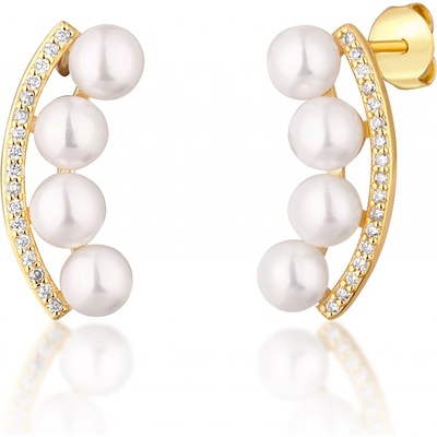 JwL Luxury Pearls pozlátené náušnice s riečnymi perlami a zirkónmi JL0745