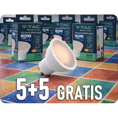 V-TAC LED žárovka GU10 4.5W, 400lm, 100°, Cree chip, 5+5 teplá bílá