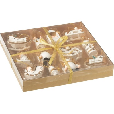 Sada 12 kusů dřevěných vánočních ozdob - 6-9 cm - J-Line by Jolipa