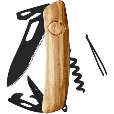 SWIZA Kapesní nůž SH03TR Allblack Single Hand Wood Olive Wavy Edge