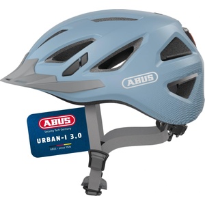 ABUS city helmet Urban-I 3.0 - bicycle helmet with rear light, peak and magnetic fastener - for women and men - light blue, size M - 86895 (86895)