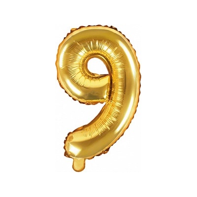 PartyDeco Fóliový balón Mini Číslo 9 zlatý 35cm
