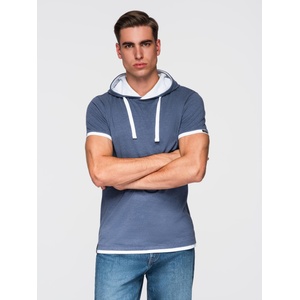 Ombre Clothing Мъжка памучна тениска с качулка - тъмно синя меланж V12 OM-TSCT-0256 Ombre Clothing Ombre Clothing | Sin | МЪЖЕ | L