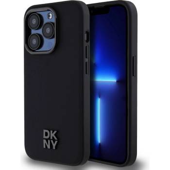 Image 1 of DKNY Stack Logo MagSafe Leather Hard Case - дизайнерски кожен кейс с MagSafe за iPhone 15 Pro (черен)