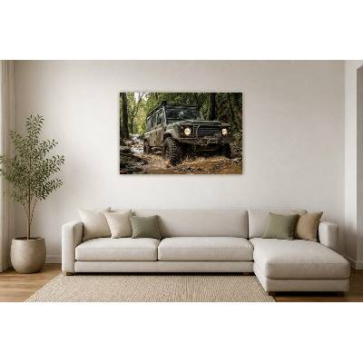 Obraz na plátně – Terénní automobil v lesním potoku 135 × 90 cm