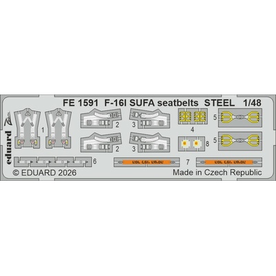EDUARD F-16I SUFA seatbelts STEEL (Kinetic Gold edition kit) 1/48 recommended for KINETIC