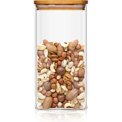 Klarstein Квадратен буркан за съхранение на храна с бамбуков капак, херметичен, със силиконово уплътнение, 6 × 20 × 6 см, 500 мл (BW-10177-003) (BW-10177-003)