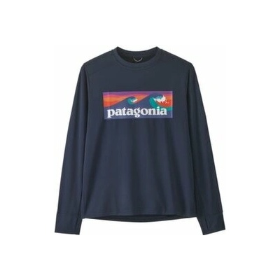 Patagonia Long-Sleeved Cap Silkweight T-Shirt Kids Boardshort Logo New Navy