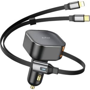 DeTech Зарядно устройство за кола DeTech DE-C53, Type-C, Lightning Кабел, 30W, Черен - 40519