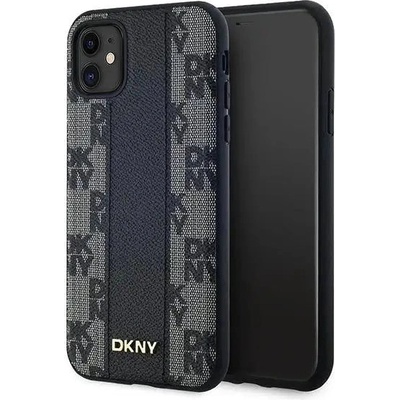 DKNY Кейс DKNY Leather Checkered Mono Pattern MagSafe за iPhone 11 / Xr, черен (3666339259730)