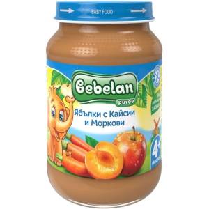Bebelan Плодово пюре Bebelan Puree - Ябълки, кайсии и моркови, 190 g (18287)