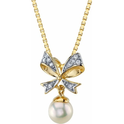 Eppi Perlový přívěsek se zlatou mašlí a lab grown diamanty Mischa P48647