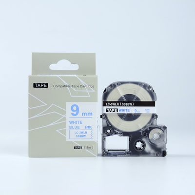 Compatible Epson LK-3WLN, SS9BW, 9mm x 9m, син шрифт / бял фон, съвместима лента (LKSS9BW)