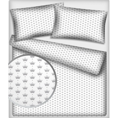 Dětská bavlněná látka bavlna 100%, 125 g/m², šíře 160 cm, korunky šedé na bílém