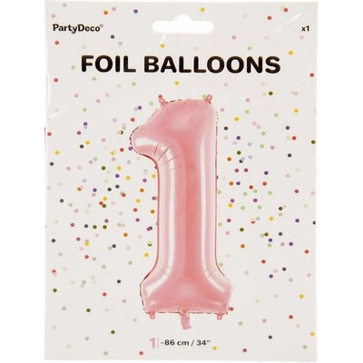 PartyDeco Fóliové číslo 1 růžové 86 cm