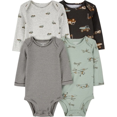 CARTER'S Body dlouhý rukáv Green Stripe Airplane kluk 4ks