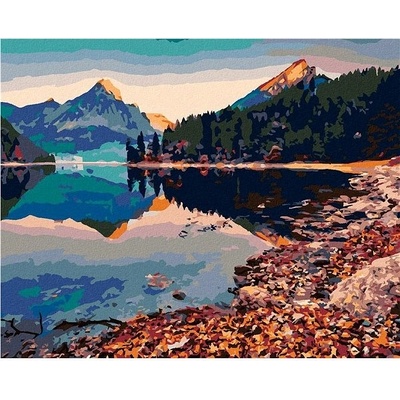 zuty Malování Podle Čísel Dva Vrcholy Hor Odrážející Se V Jezeru 40 x 50 Cm Plátno Rám