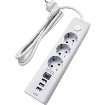 Well Разпределение на захранването 3, 3x USB-A, 1x USB-C, 3 м, бял EXTS-3S3M-USBC4-WL (EXTS-3S3M-USBC4-WL)