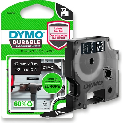 Dymo D1 1978365 - originální vinylová páska - bílo-černá, 12 mm × 3 m