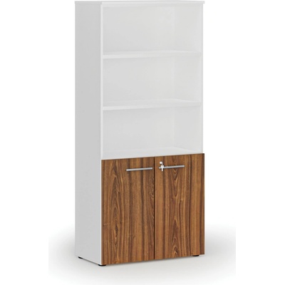 Primo Kombinovaná kancelárska skriňa WHITE, dvere na 2 poschodia, 1781 x 800 x 420 mm, biela/orech