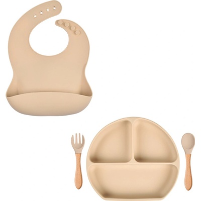 Martons jedálenská sada silikónová s prísavkou Amina peach 4 dielna