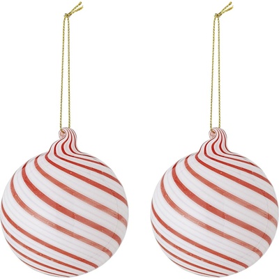 Bloomingville Vánoční ozdoba Zwirl Red set 2 ks červená barva bílá barva sklo