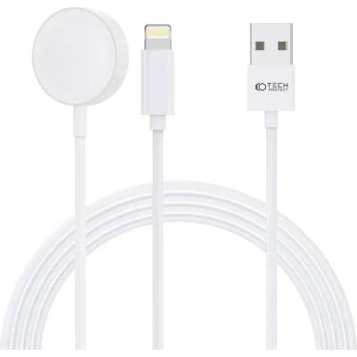 Tech-Protect 2в1 индуктивно зарядно устройство Tech-Protect UltraBoost, с USB-C / Lightning кабели за Apple Watch, 1.5m, бяло