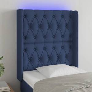 vidaXL LED горна табла за легло, синя, 83x16x118/128 см, плат (3124364)