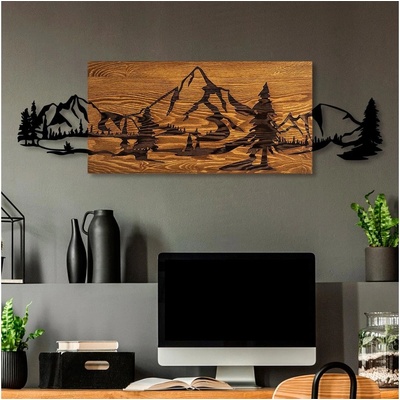 Asir | Nástěnná dekorace 93x29 cm hory dřevo/kov | AS1635
