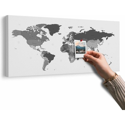 Obraz na korku detailná mapa sveta v čiernobielom prevedení