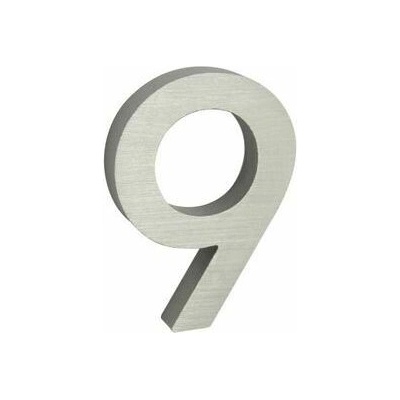 Hliníkové číslo v 3D provedení s broušeným povrchem, znak "9", stříbrné