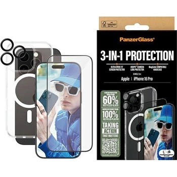 Panzer PanzerGlass Bundle 3в1 комплект калъф + протектор за екран + протектор за камера за iPhone 16 Pro, 6.3