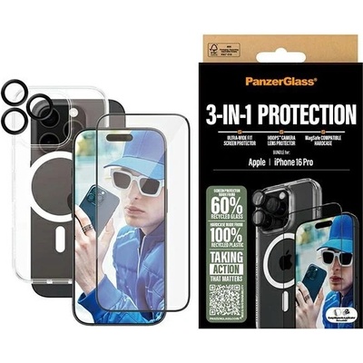 Panzer PanzerGlass Bundle 3в1 комплект калъф + протектор за екран + протектор за камера за iPhone 16 Pro, 6.3