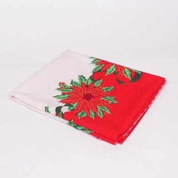 Image 1 of Коледна покривка в бяло и червено със свещи, панделки и звезди 120/160