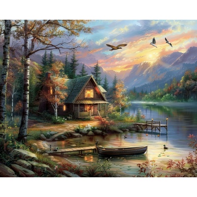 ZUTY Obrazy na stenu - MÓLO, JAZERO A ZÁPAD SLNKA Rámovanie: bez rámu a bez vypnutia plátna, Rozmer: 40x50 cm